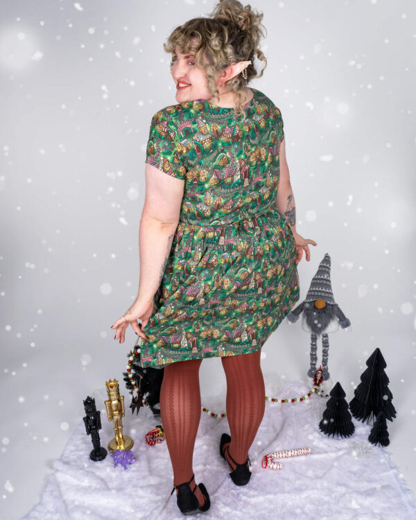Cute Christmas Cottages Tea Dress in Stretch Cotton by Run and Fly