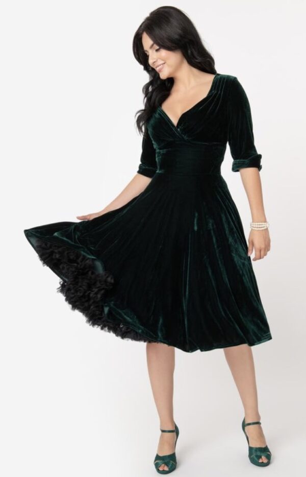 Dolores Green Velvet Dress by Unique Vintage