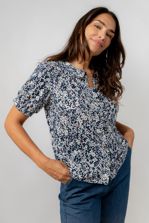 Lily Blouse in Navy Stipple Print by Lily & Me