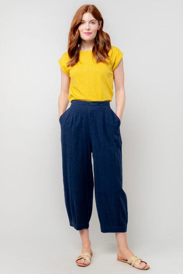 Sail Linen Blend Navy Cropped Trouser by Lily & Me