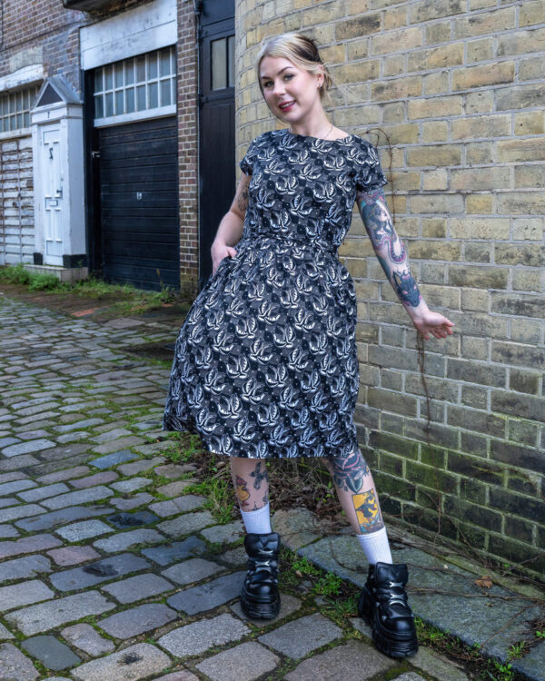 Swallows Stretch Twill Cotton Tea Dress by Run and Fly