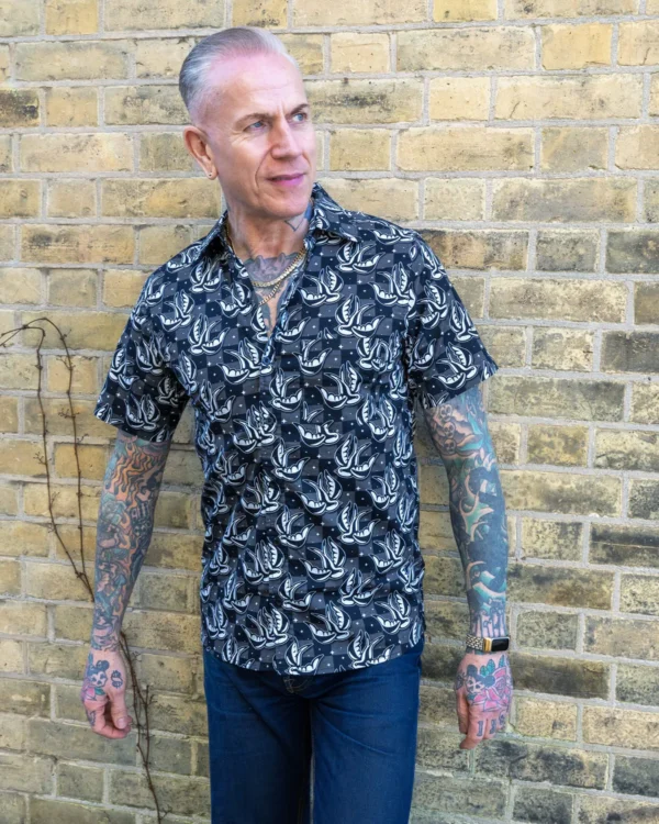 Swallows Unisex Short Sleeve Cotton Shirt by Run and Fly