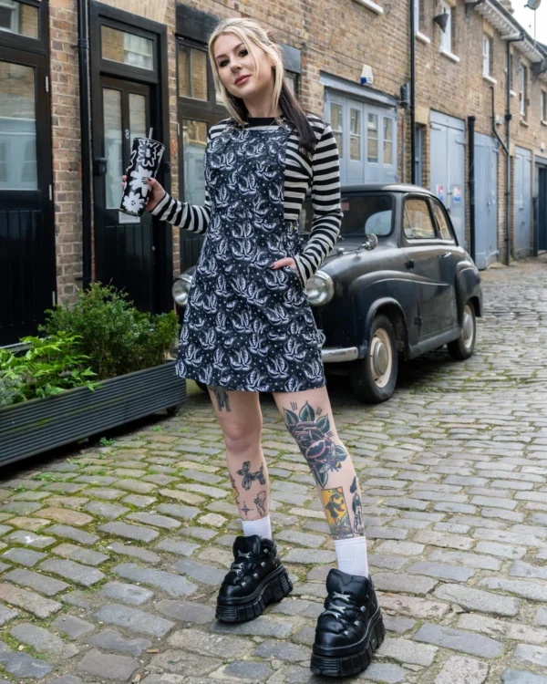 Swallows Stretch Twill Cotton Pinafore Dress by Run and Fly