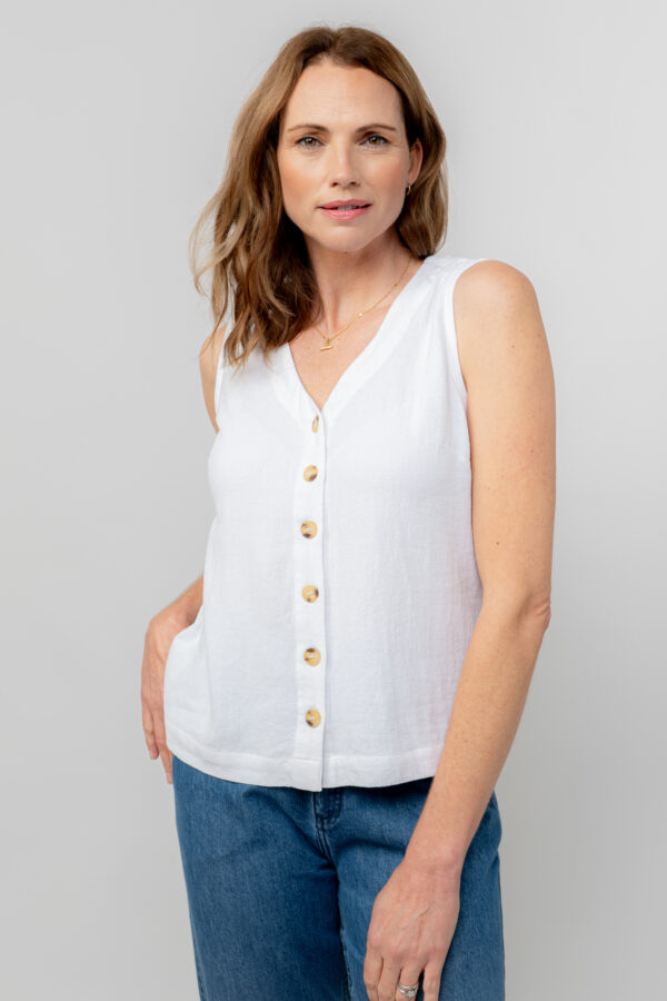 Allium Linen Blend Vest in White by Lily & Me