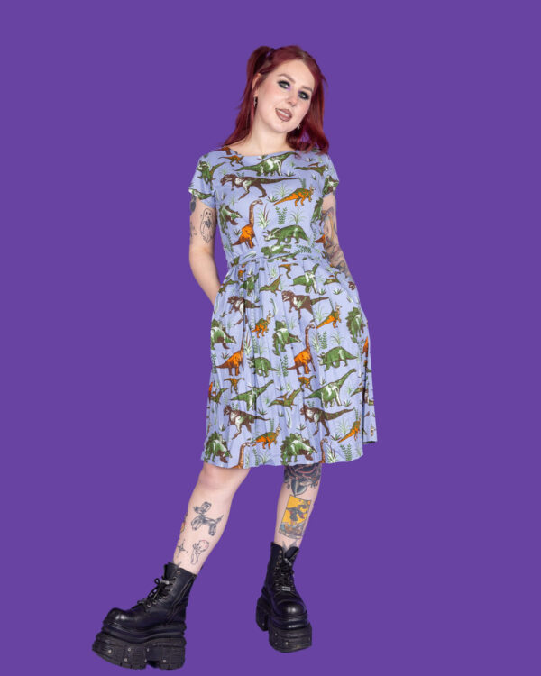 Adventure Dino Tea Dress in Stretch Cotton by Run and Fly