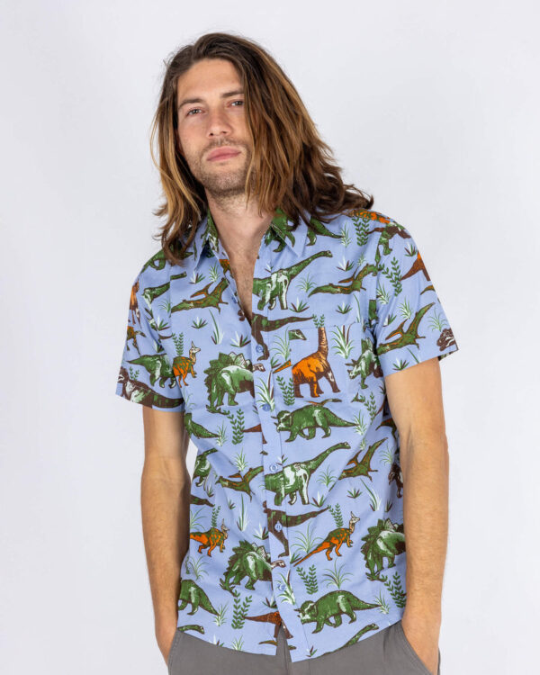 Adventure Dino Unisex Short Sleeve Cotton Shirt by Run and Fly