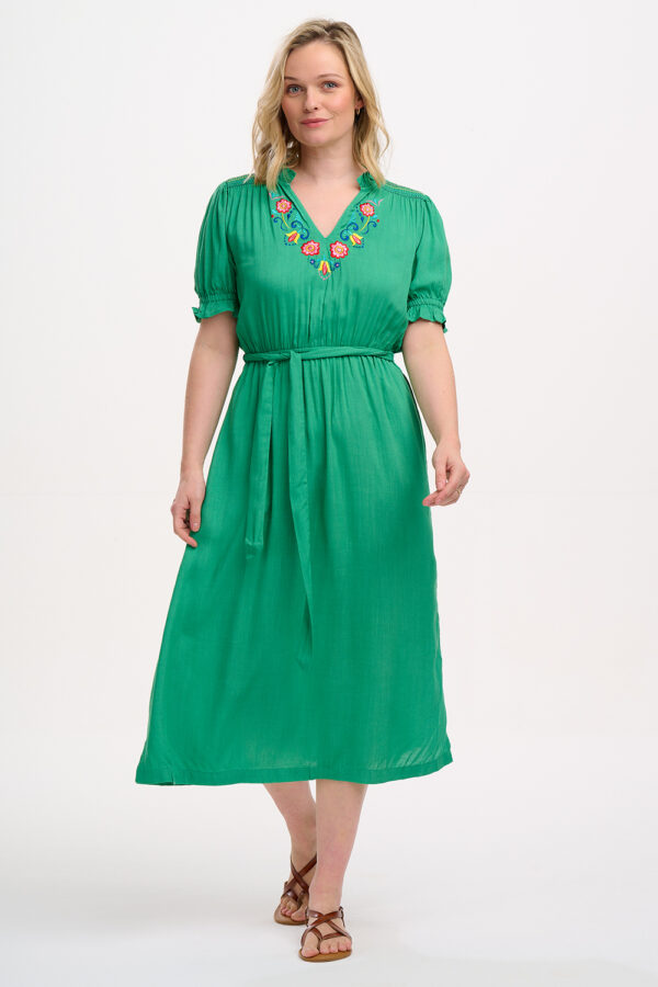 Carlotta Green Folk Embroidery Midi Dress by Sugarhill Brighton