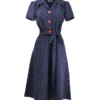 Navy Polka 1940's Shirt Dress by Pretty Retro - Image 6