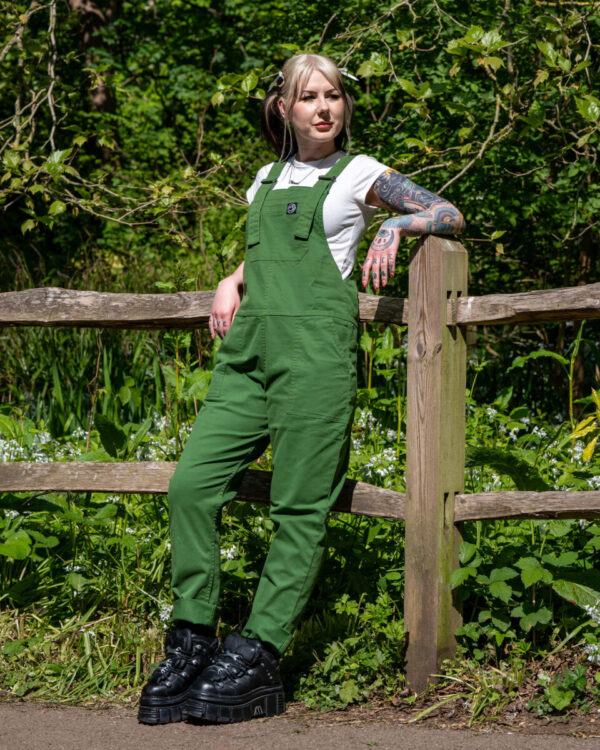 Rebel Romance Forest Green Stretch Twill Dungarees