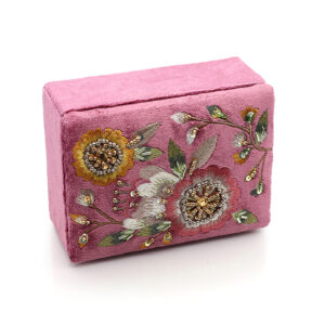Pink velvet vintage floral embellished jewellery box by POM