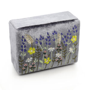 Grey velvet embroidered lavender jewellery box by POM