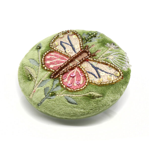 Green velvet embellished butterfly compact mirror by POM