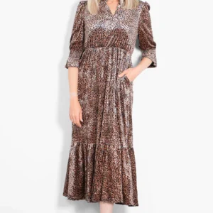 Pandora V-Neck Midaxi Dress- Gold, Velvet Leopard by Sarta