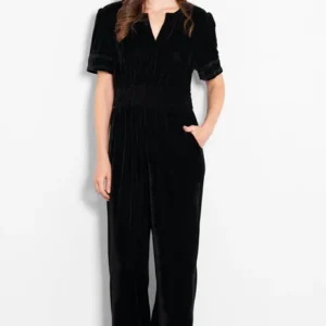 Lydia V-neck Jumpsuit- Black, Velvet by Sarta