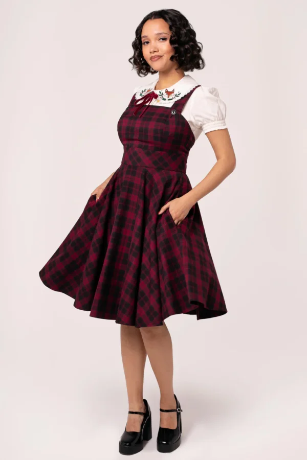Carmina Red Checked Pinafore Dress by Hellbunny