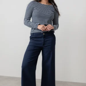 Navy Isla Wide Leg Cropped Trouser by Lily &  Me