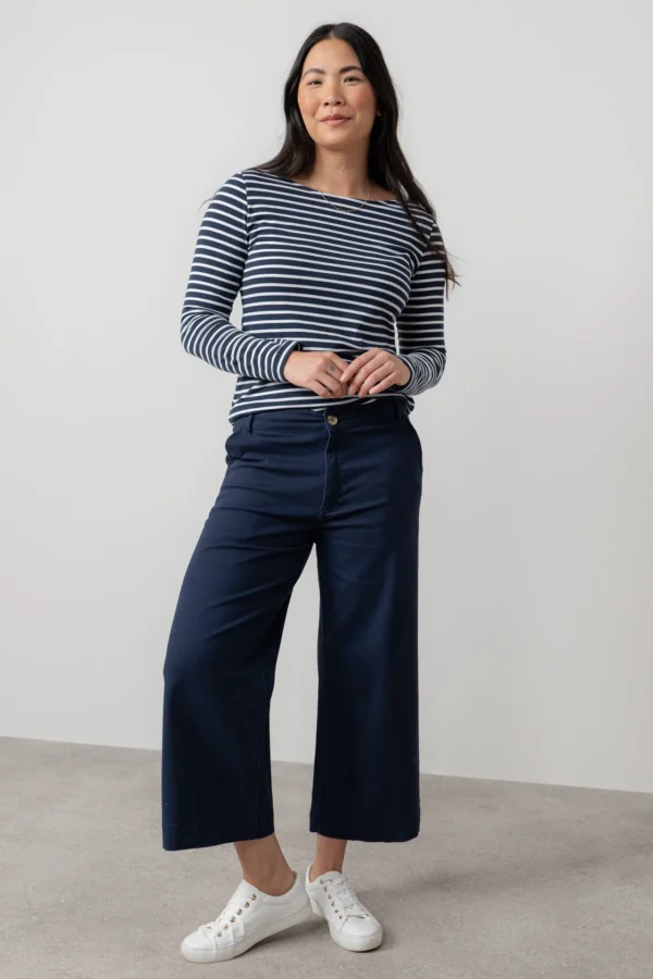 Navy Isla Wide Leg Cropped Trouser by Lily &  Me