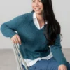 Teal V Neck Woodchester Boxy Knit Jumper by Lily &  Me - Image 4
