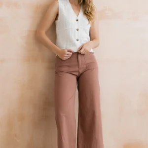 Amelia Soft Pink Crop Trousers in Plain Twill