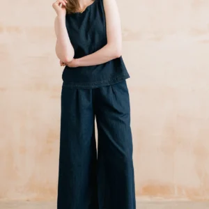 Denim Cropped Wide Leg Trousers by Lily & Me