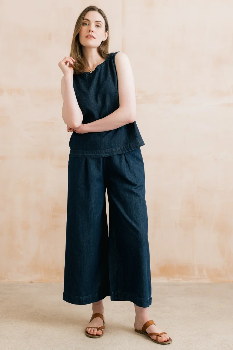 Denim Cropped Wide Leg Trousers by Lily & Me