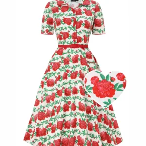 Penelope White Vintage Rose Shirt Dress by Dotty & Dolly