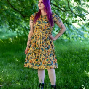 Mustard Beasties Tea Dress in Stretch Cotton by Run and Fly