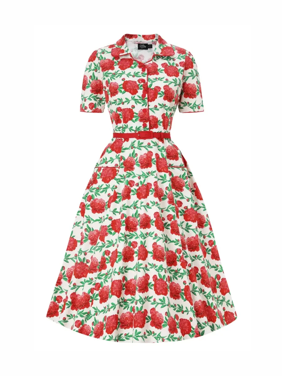 Penelope White Vintage Rose Shirt Dress by Dotty & Dolly - Image 8