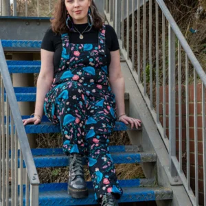 Floral Jellyfish Stretch Twill Dungarees by Rebel Romance