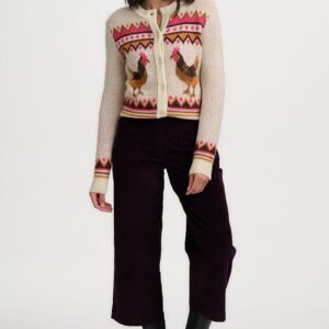 Larisa Cream Knit Cute Chickens Cardigan