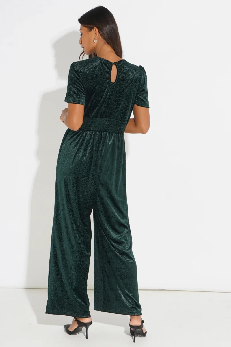 Lydia Green Textured Velvet Jumpsuit - Image 4