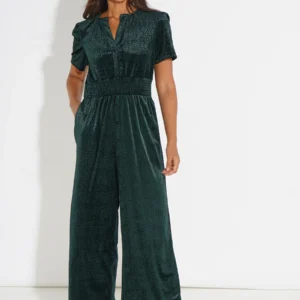 Lydia Green Textured Velvet Jumpsuit