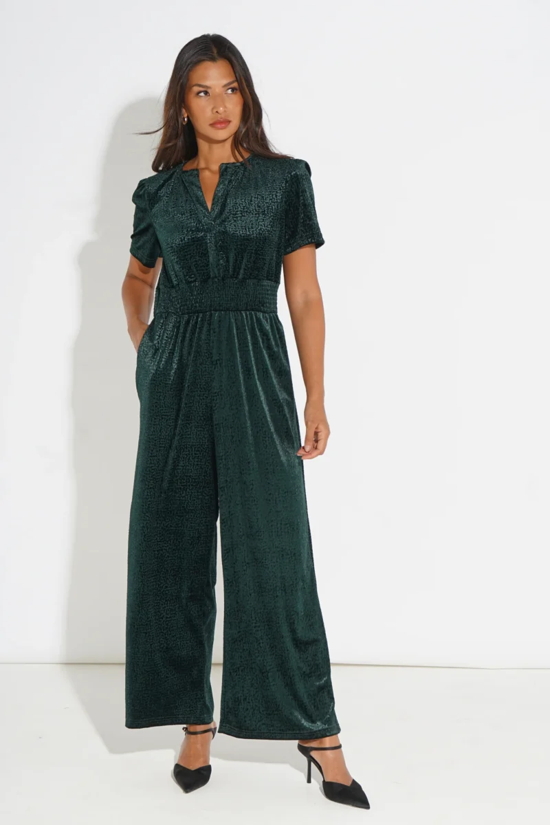 Lydia Green Textured Velvet Jumpsuit