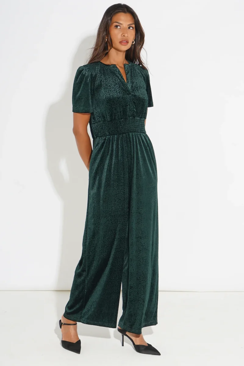 Lydia Green Textured Velvet Jumpsuit - Image 3