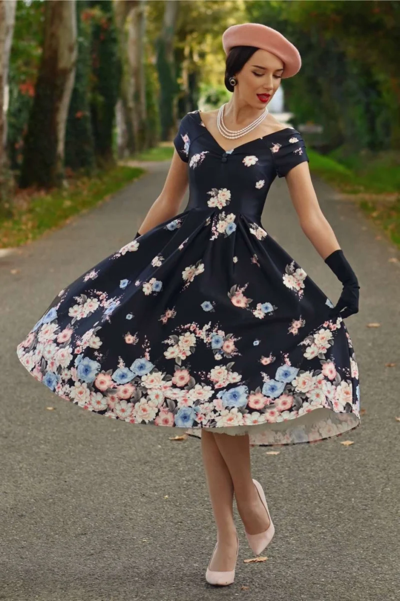 Lily Navy Garden Swing Dress