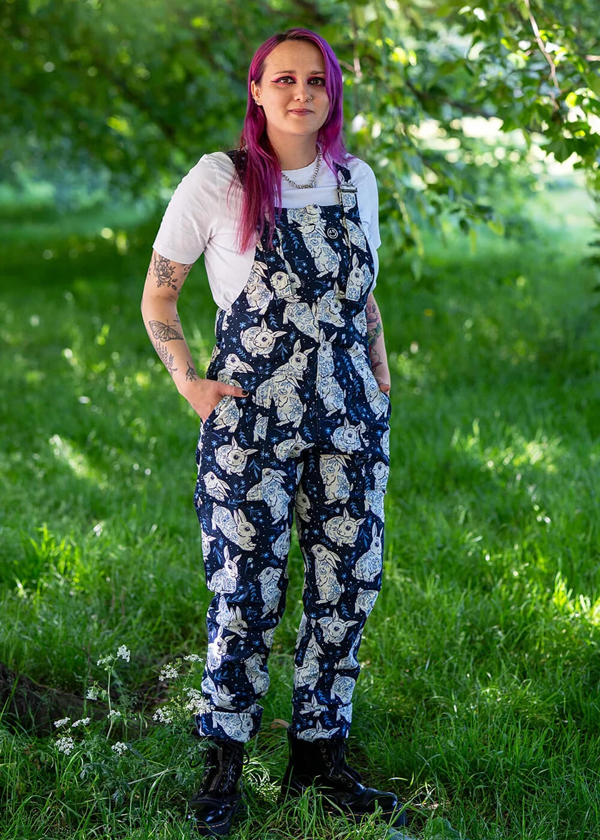 Abi Perry Bunny Stretch Twill Dungarees by Rebel Romance